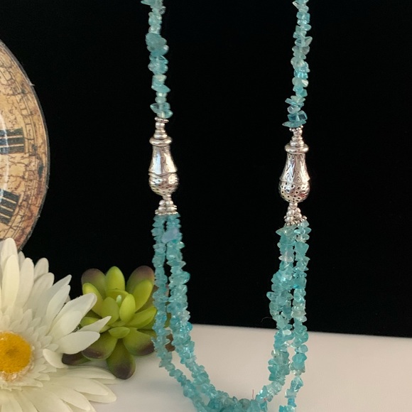 Blue Topaz Gemstone Silver Chain and Beads Necklace - Picture 6 of 7